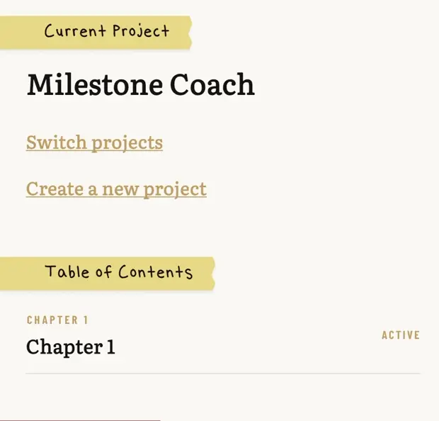 The Settings tab in the app, with a list of projects to switch between.